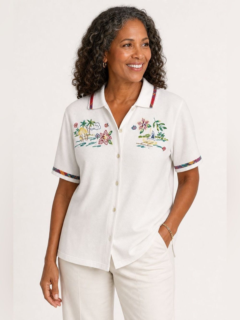 Vintage Koret Tropical Embroidered Resort Button Shirt M